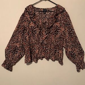 Scoop Leopard  Print Ruffle Blouse